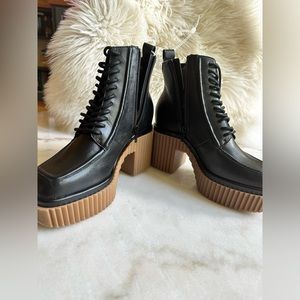 Black lace boots with gum sole